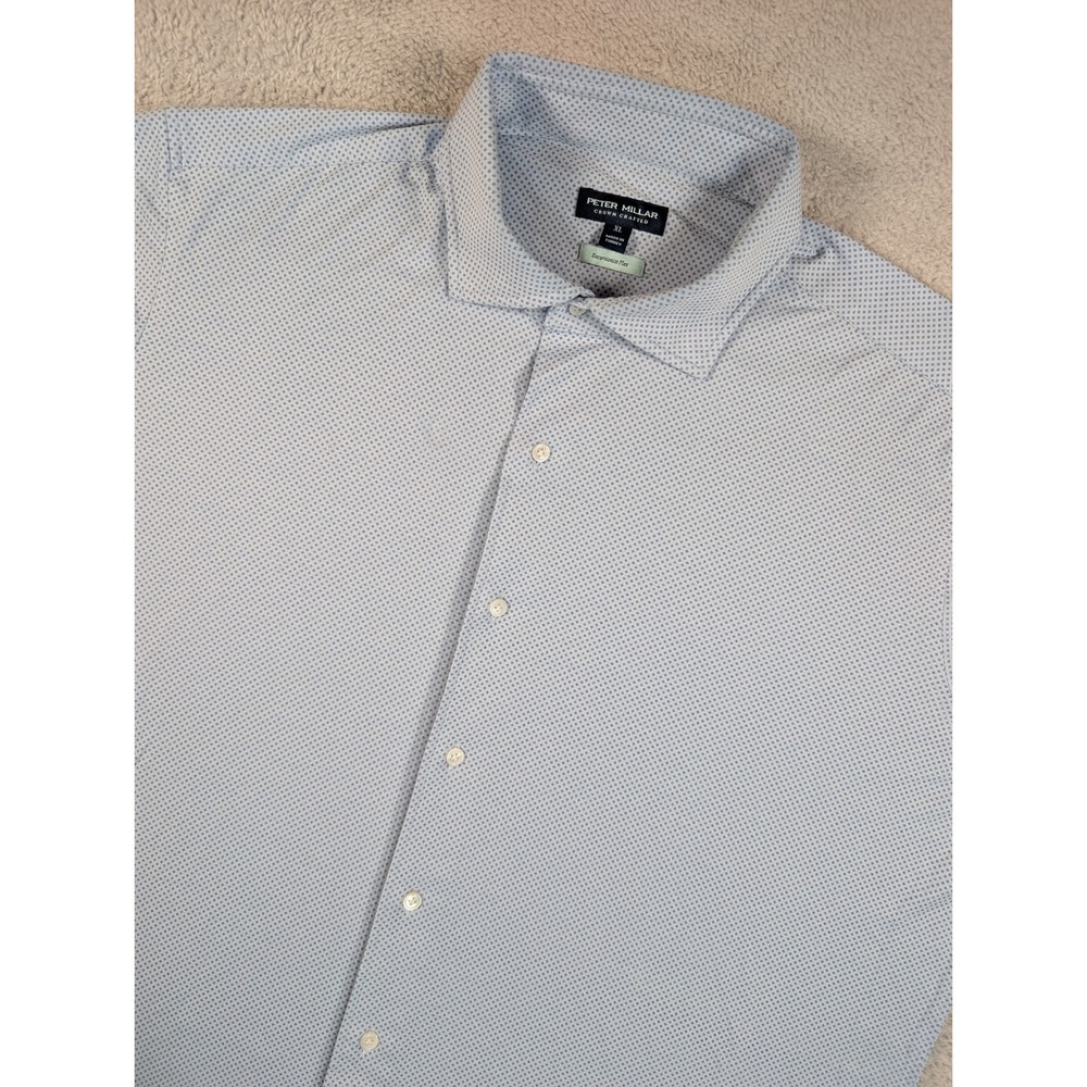 Peter Millar Crown Crafted Excursionist Flex Shirt XL Blue Geometric MF24XW08LTX